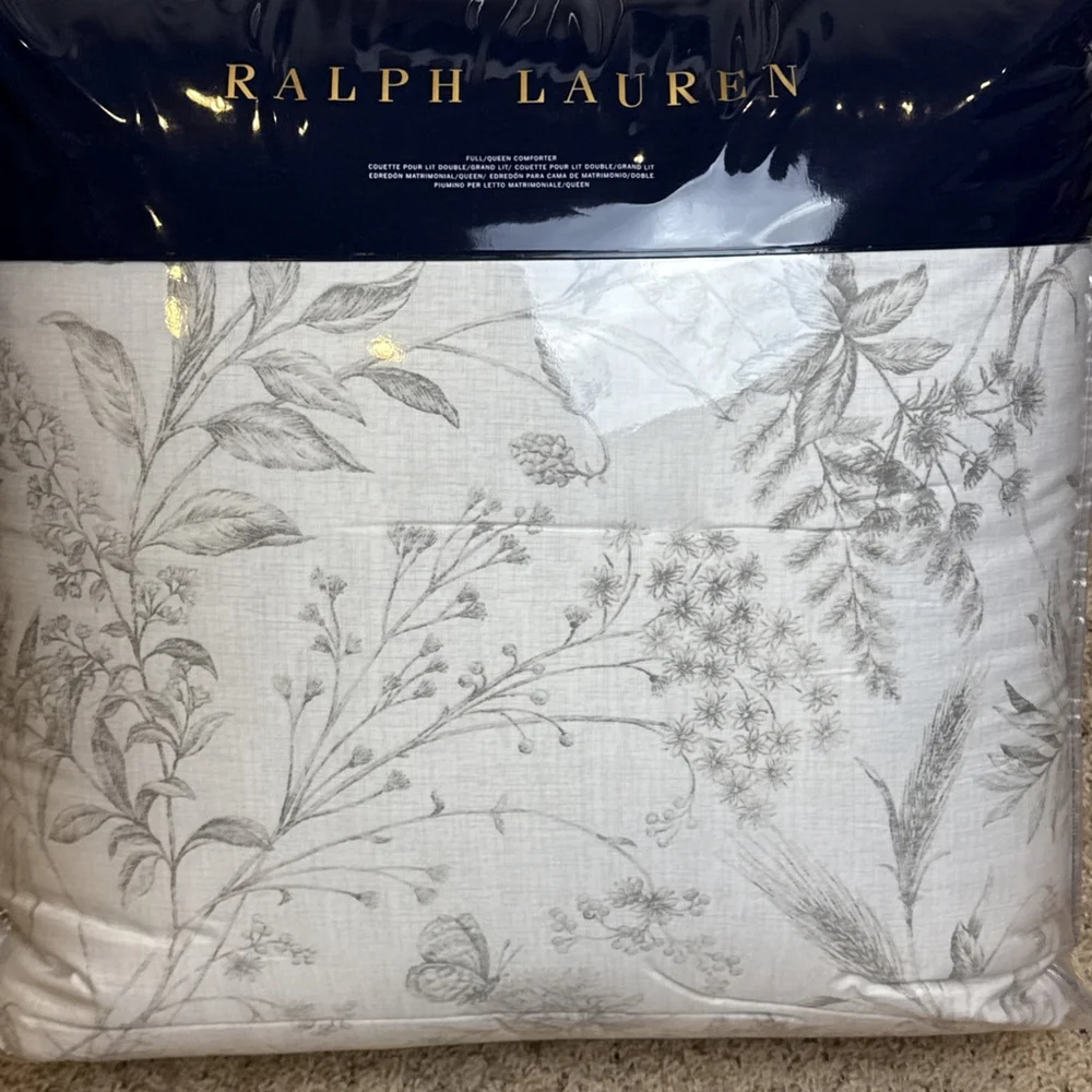 Ralph Lauren Genevieve Grey Floral Queen Cotton Comforter New Org 355